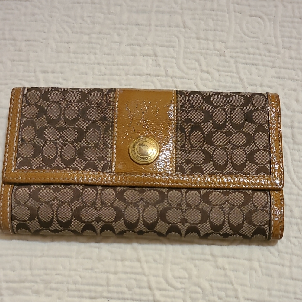 Coach Brown and Tan Signature Wallet